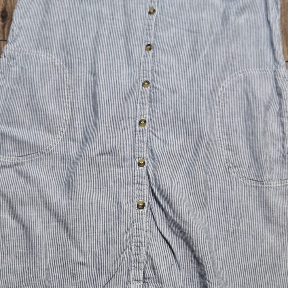 Tahari Blue White Striped Linen Sleeveless Button Front Dress Large w Pockets - Picture 3 of 8